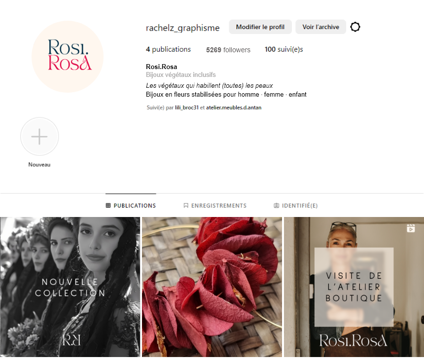 Feed instagram RosiRosa, bijouterie artisanale végétale et inclusive