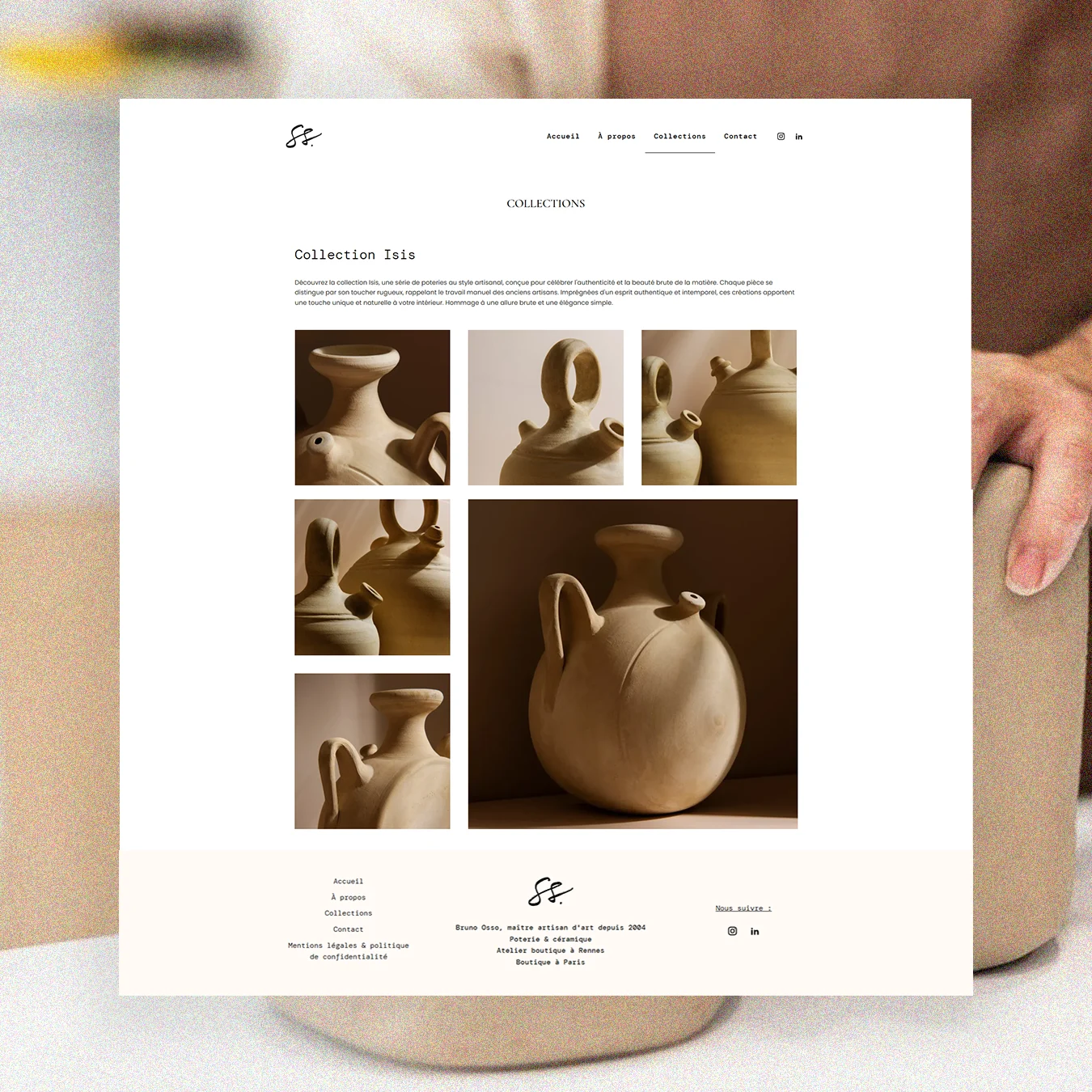 Page collection site web artisan ceramiste